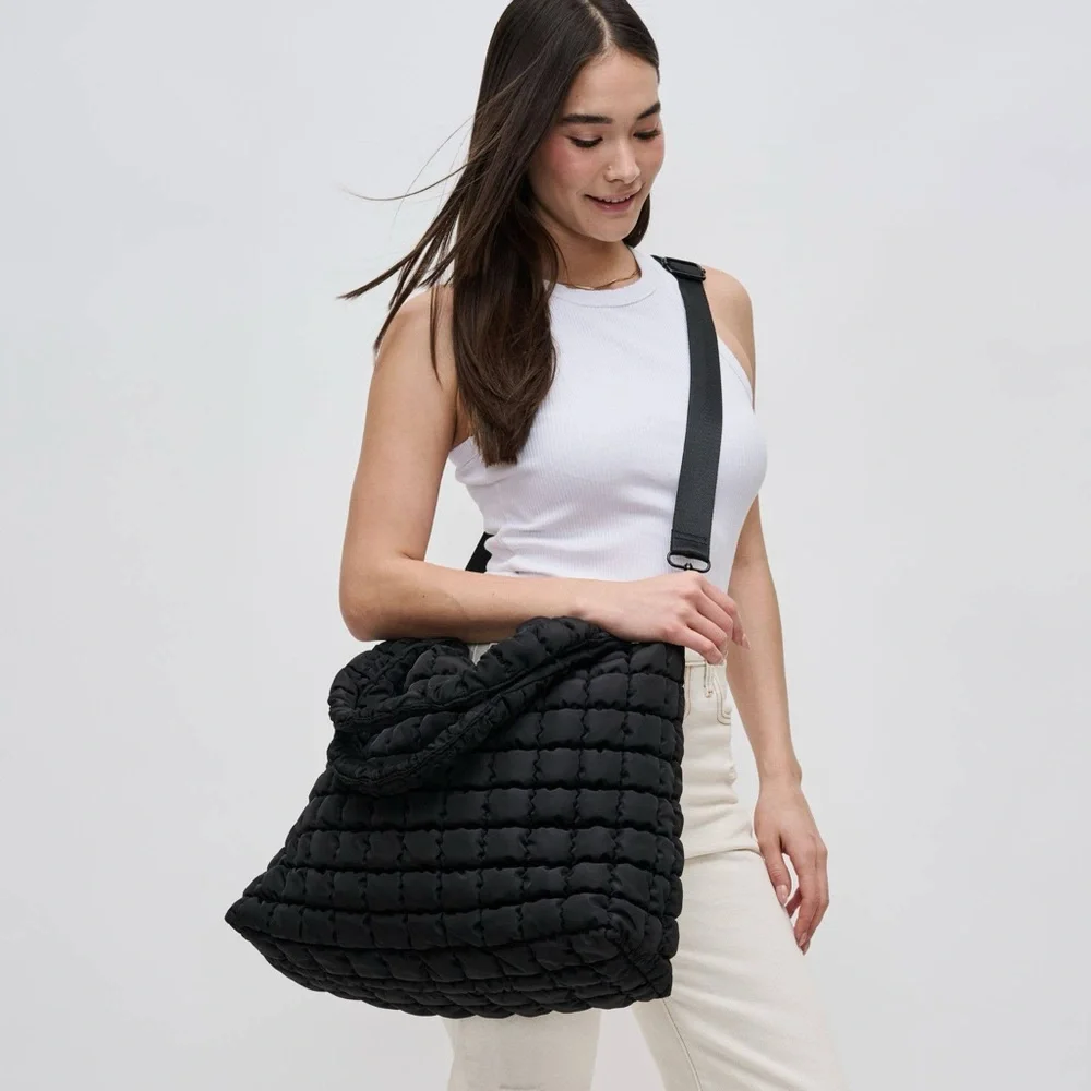 NWT Sol and Selene Black Quilted Puffer Nylon Hobo Bag with Cross Body Strap - Picture 2 of 6